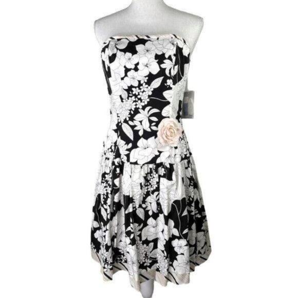 Vintage 1980s Jessica McClintock Floral Strapless Dress Fit & Flare 10 NWT - Picture 1 of 9